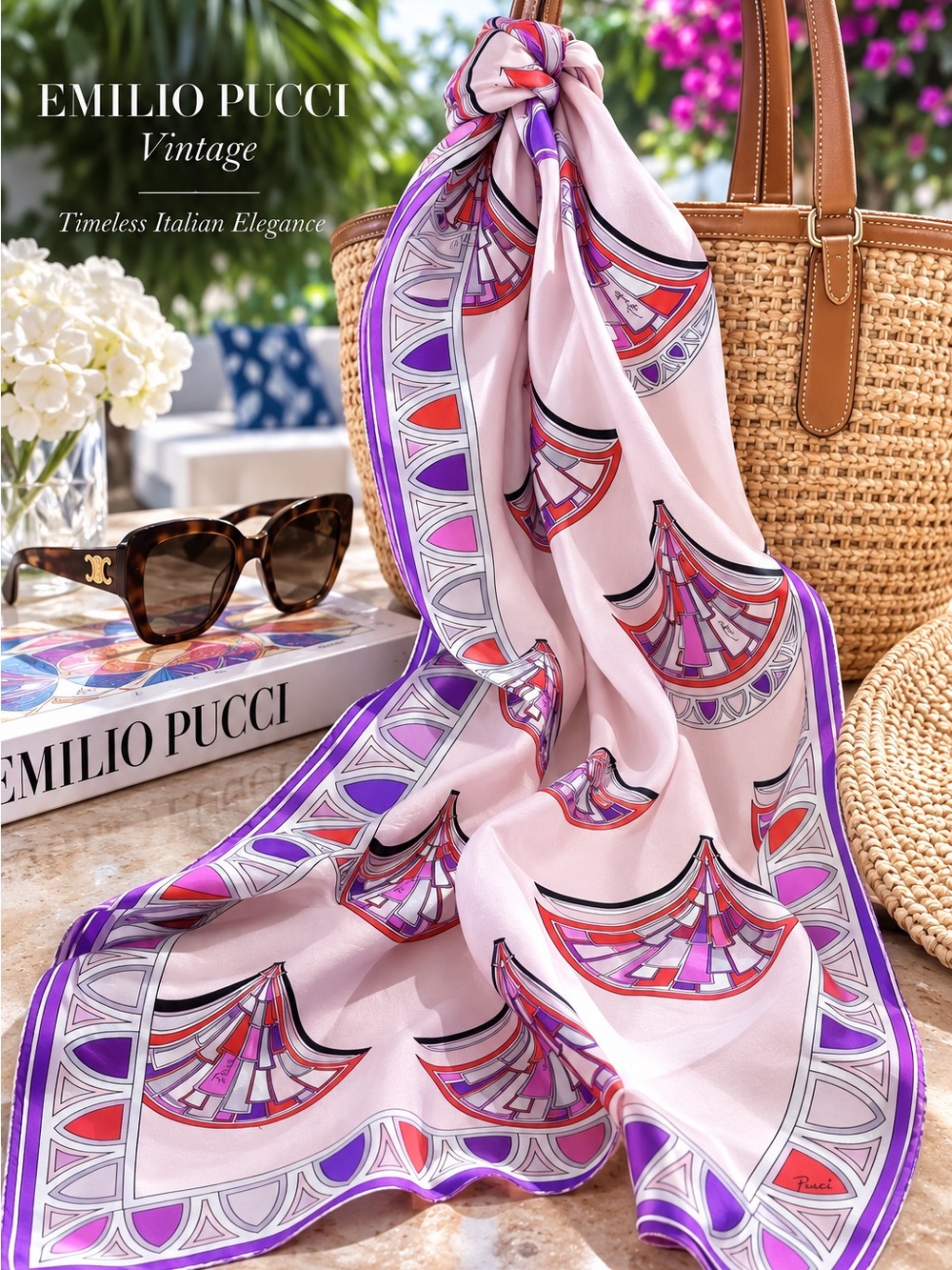 Emilio Pucci Pink, Purple & Red Silk Scarf